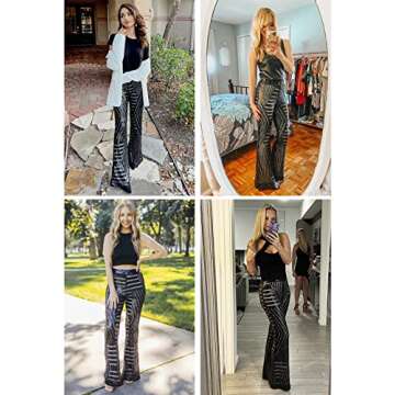 AZOKOE Glitter Sequin Flare Pants for Parties
