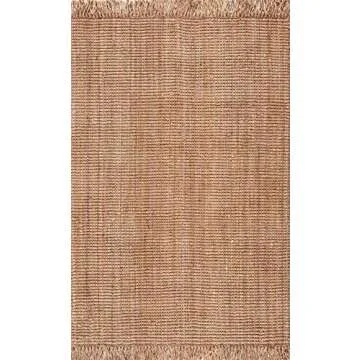 Hauteloom Moncton Handwoven Sea Grass Jute Rug - Natural Fiber Area Rug - Natural Fringe Tassel - Ra...