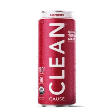 CLEAN Cause Low Calorie Raspberry USDA Organic Sparkling Yerba Mate Tea (16oz cans, 12-Pack Case) Lo...