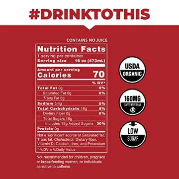 CLEAN Cause Low Calorie Raspberry USDA Organic Sparkling Yerba Mate Tea (16oz cans, 12-Pack Case) Low Sugar, 160mg Caffeine, Healthy Alternative to Soda & Energy Drinks.