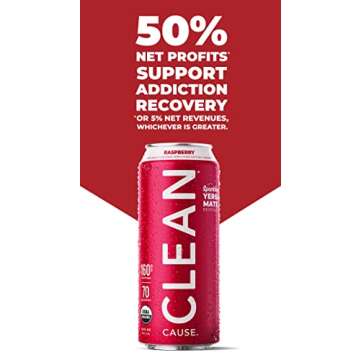 CLEAN Cause Low Calorie Raspberry USDA Organic Sparkling Yerba Mate Tea (16oz cans, 12-Pack Case) Low Sugar, 160mg Caffeine, Healthy Alternative to Soda & Energy Drinks.