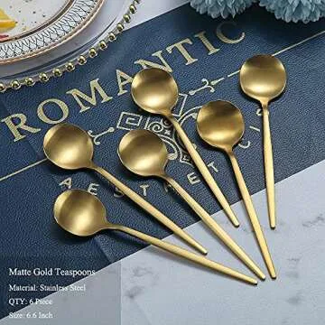 Matt Gold Teaspoons 6 Piece, 6.6'' Spoons Silverware, Stainless Steel Small Spoons, Tea Spoons for H...