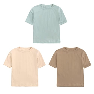 ZFTTZYMX Baby Boys Girls Solid T-Shirts Crew Neck Short Sleeve Casual Tops Toddler Kids Summer Cotto...