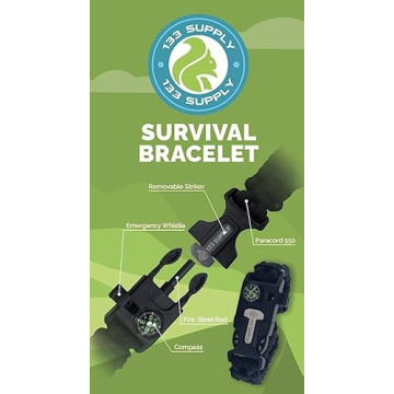 133 SUPPLY - 2 Pack Tactical Paracord Compass Hiking Survival Bracelet Men Dad Gifts Women Camping Accessories Hunting Gear Equipment Flint Steel Tool Fire Starter Kit Whistle Bear Safety Essentials