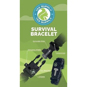 133 SUPPLY - 2 Pack Tactical Paracord Compass Hiking Survival Bracelet Men Dad Gifts Women Camping Accessories Hunting Gear Equipment Flint Steel Tool Fire Starter Kit Whistle Bear Safety Essentials