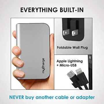 myCharge Portable Charger for iPhone Built in Cable Power Bank Fast Charging Hub 6700mAh Lightning, Micro USB, Wall Plug USB Battery Pack External Cell Phone Backup for Apple, Android, 36 Hrs Power