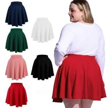 Moon Wood Women's Plus Size Mini Skater Skirt- Basic Versatile High Waisted Flared Casual Stretchy Skirts
