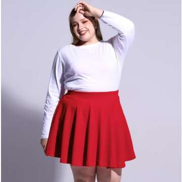 Moon Wood Women's Plus Size Mini Skater Skirt- Basic Versatile High Waisted Flared Casual Stretchy Skirts