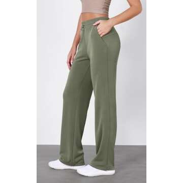 ODODOS Women's Modal Soft Wide Leg Pants with Pockets Adjustable Shockcord High Waist Casual Lounge Pants-27 Inseam, Dark Sage, Medium