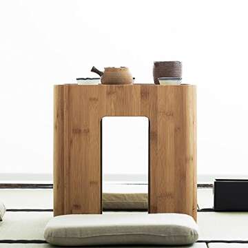 Eco-Friendly Ottoman Storage Tatami Tea Table – Multipurpose Bamboo Stool with 4 Cushions