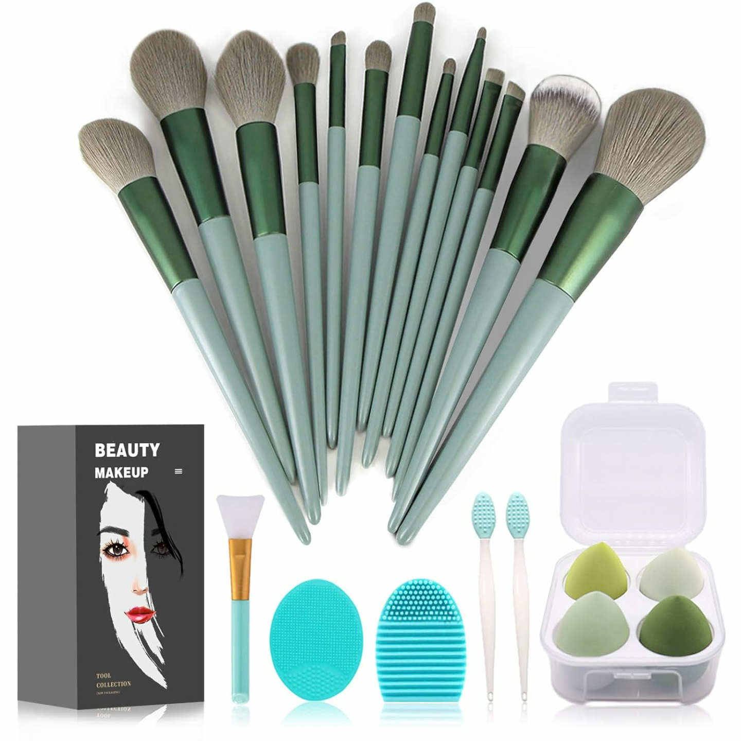 Koccido 22 Pcs Green Makeup Brush Set for Perfect Application