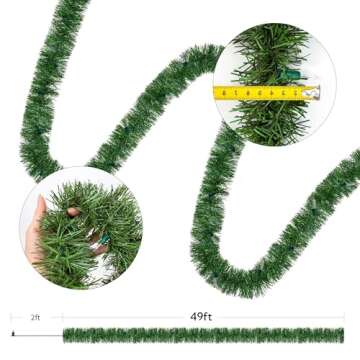 WATERGLIDE 49FT Lighted Christmas Green Garland for Décor