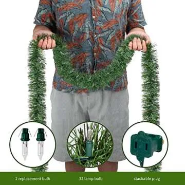 WATERGLIDE 49FT Lighted Christmas Green Garland for Décor