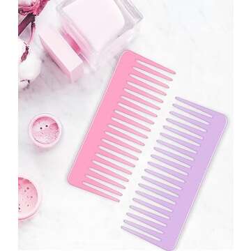 Wide Tooth and Large Detangling Comb Set for Long, Curly, Wet Hair - No Handle Styling, Shampoo & Detangling Combs (2 Pieces - Pink, Purple)