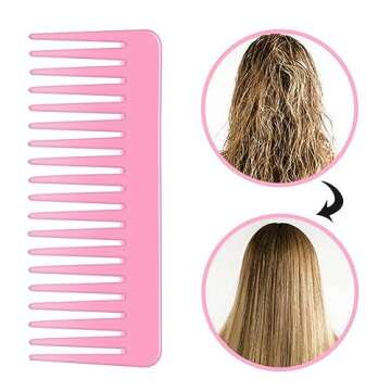 Wide Tooth and Large Detangling Comb Set for Long, Curly, Wet Hair - No Handle Styling, Shampoo & Detangling Combs (2 Pieces - Pink, Purple)