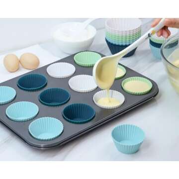 SAWNZC Silicone Baking Muffin Cups 12 Pack - Reusable, BPA Free & Dishwasher Safe