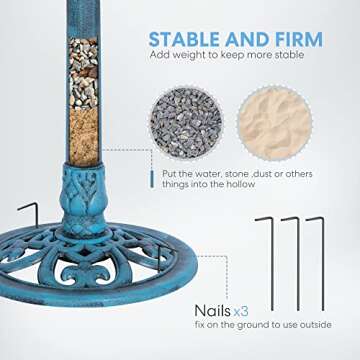 VIVOHOME Polyresin Antique Outdoor Blue Garden Bird Bath and Solar Powered Round Pond Fountain Combo Set