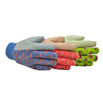 G & F 1852-3 Women Soft Jersey Garden Gloves, Women Work Gloves, 3-Pairs Green/Red/Blue per Pack