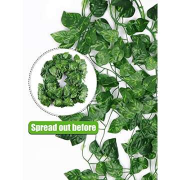 Kalolary 258 Ft 36 Strands Artificial Ivy Garland Leaves Vines Plants Greenery Fake Plants Hanging for Wedding Canvas Background Arch Wall Jungle Table Party Office Decoration (Scindapsus)
