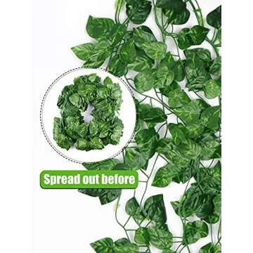 Kalolary 258 Ft 36 Strands Artificial Ivy Garland Leaves Vines Plants Greenery Fake Plants Hanging for Wedding Canvas Background Arch Wall Jungle Table Party Office Decoration (Scindapsus)