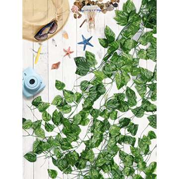 Kalolary 258 Ft 36 Strands Artificial Ivy Garland Leaves Vines Plants Greenery Fake Plants Hanging for Wedding Canvas Background Arch Wall Jungle Table Party Office Decoration (Scindapsus)