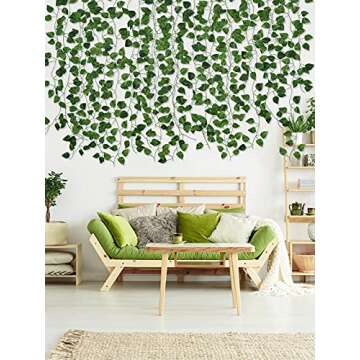 Kalolary 258 Ft 36 Strands Artificial Ivy Garland Leaves Vines Plants Greenery Fake Plants Hanging for Wedding Canvas Background Arch Wall Jungle Table Party Office Decoration (Scindapsus)