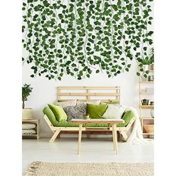 Kalolary 258 Ft 36 Strands Artificial Ivy Garland Leaves Vines Plants Greenery Fake Plants Hanging for Wedding Canvas Background Arch Wall Jungle Table Party Office Decoration (Scindapsus)