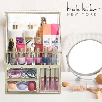 Nicole Miller Glass Organizer for Elegant Vanity Storage