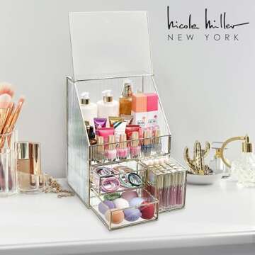 Nicole Miller Glass Organizer for Elegant Vanity Storage
