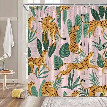 CCXTCZ Leopard Palm Leaves Shower Curtain Cheetah Tropical Jungle Animal Wildlife Tiger Big Cat Boho...