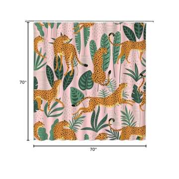 CCXTCZ Leopard Palm Leaves Shower Curtain Cheetah Tropical Jungle Animal Wildlife Tiger Big Cat Boho Aesthetic Minimalist Modern Art Fabric Bathroom Decor Curtains with Hooks,Pink Yellow Green