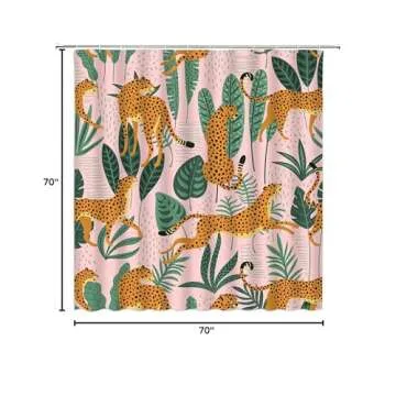 CCXTCZ Leopard Palm Leaves Shower Curtain Cheetah Tropical Jungle Animal Wildlife Tiger Big Cat Boho Aesthetic Minimalist Modern Art Fabric Bathroom Decor Curtains with Hooks,Pink Yellow Green