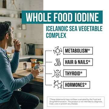 Organic Iodine Supplement from Sea Vegetable Complex, Whole Food & Raw Form - Iodine Plus Trace Mineral Complex – Contains Purest Icelandic Sea Kelp, Irish Moss & Bladderwrack (250 mcg)
