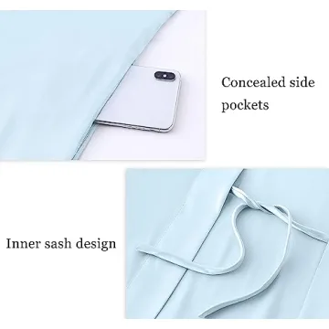 PRODESIGN Satin Kimono Robe Long Silky Bath Robe with Ostrich Feather Trim Sleepwear Wedding Bridesmaid Robe