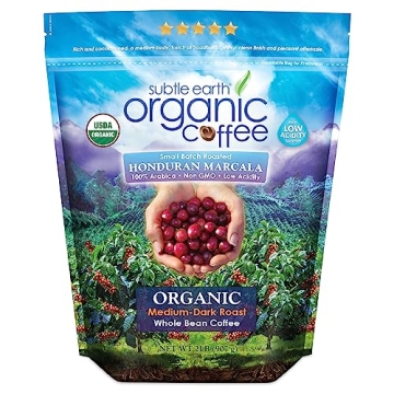 2LB Subtle Earth Organic Coffee - Medium-Dark Roast - Whole Bean Coffee - 100% Arabica Beans - Low A...