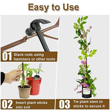 Twig Indoor Plant Support Stakes for Potted Plants, 3 Pack 39.4" Brown Twig Trellis for Outdoor Plants, Alternative Moss Poles for Climbing Plants Monstera Hoya Flowers Sticks Garden Rods with Hammer