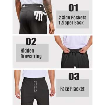 PINSPARK Men's Golf Pants Stretch Lightweight Quick Dry Pants UPF50+ Elastic Waist Pants with Zipper Back Pocket Joggers Black