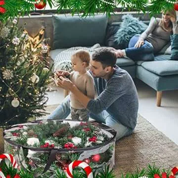 ProPik Christmas Wreath Storage Bag 24" - 2 Pack Clear Christmas Wreath Storage Container- Garland Holiday Artificial Wreath Storage Holder –Water Proof Transparent PVC (24 Inch, Black)