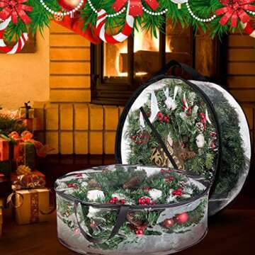 ProPik Christmas Wreath Storage Bag 24" - 2 Pack Clear Christmas Wreath Storage Container- Garland Holiday Artificial Wreath Storage Holder –Water Proof Transparent PVC (24 Inch, Black)