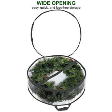 ProPik Christmas Wreath Storage Bag 24" - 2 Pack Clear Christmas Wreath Storage Container- Garland Holiday Artificial Wreath Storage Holder –Water Proof Transparent PVC (24 Inch, Black)