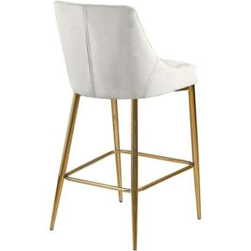 Meridian Furniture Karina Collection Modern | Contemporary Velvet Upholstered Counter Stool with Polished Gold Metal Legs and Foot Rest, Set of 2, Cream