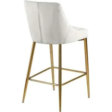 Meridian Furniture Karina Collection Modern | Contemporary Velvet Upholstered Counter Stool with Polished Gold Metal Legs and Foot Rest, Set of 2, Cream