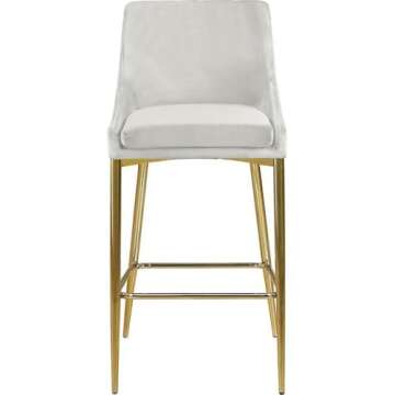 Meridian Furniture Karina Collection Modern | Contemporary Velvet Upholstered Counter Stool with Polished Gold Metal Legs and Foot Rest, Set of 2, Cream