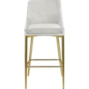 Meridian Furniture Karina Collection Modern | Contemporary Velvet Upholstered Counter Stool with Polished Gold Metal Legs and Foot Rest, Set of 2, Cream