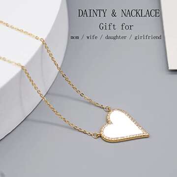 JINGDR Heart Necklace for Women Trendy Preppy Jewelry Gold Plated Love Heart Pendant, Heart Paperclip Chain Necklace Cute Heart Necklaces Birthday for Women Dainty Jewelry (white)