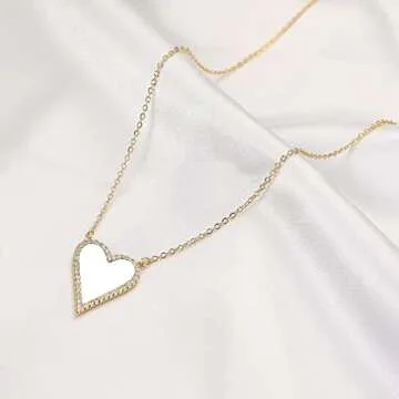 JINGDR Heart Necklace for Women Trendy Preppy Jewelry Gold Plated Love Heart Pendant, Heart Paperclip Chain Necklace Cute Heart Necklaces Birthday for Women Dainty Jewelry (white)