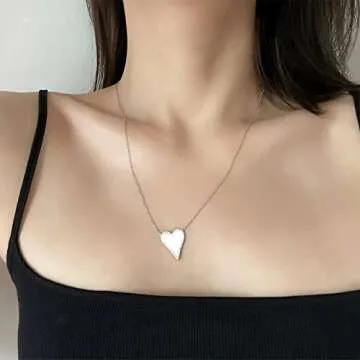 JINGDR Heart Necklace for Women Trendy Preppy Jewelry Gold Plated Love Heart Pendant, Heart Paperclip Chain Necklace Cute Heart Necklaces Birthday for Women Dainty Jewelry (white)