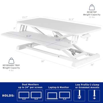 VIVO 32 inch Desk Converter, K Series, Height Adjustable Sit to Stand Riser, Dual Monitor and Laptop Workstation with Wide Keyboard Tray, White, DESK-V000KW
