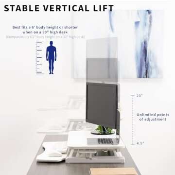 VIVO 32 inch Desk Converter, K Series, Height Adjustable Sit to Stand Riser, Dual Monitor and Laptop Workstation with Wide Keyboard Tray, White, DESK-V000KW
