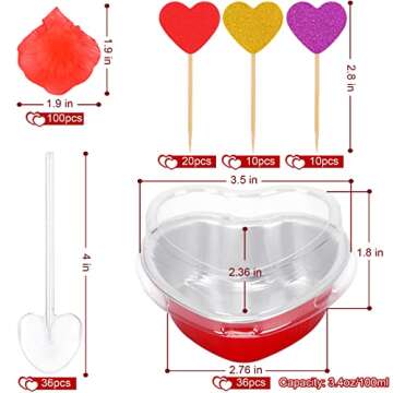 Colovis Heart Shaped Cake Pans, 36 Pack 3.4oz Red Mini Aluminum Foil Baking Cups with Lids Spoons Di...